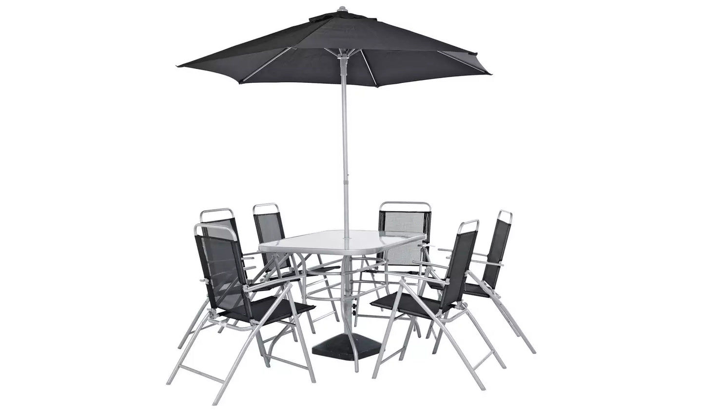 Pacific 6 Seater Folding Metal Patio Set - Black